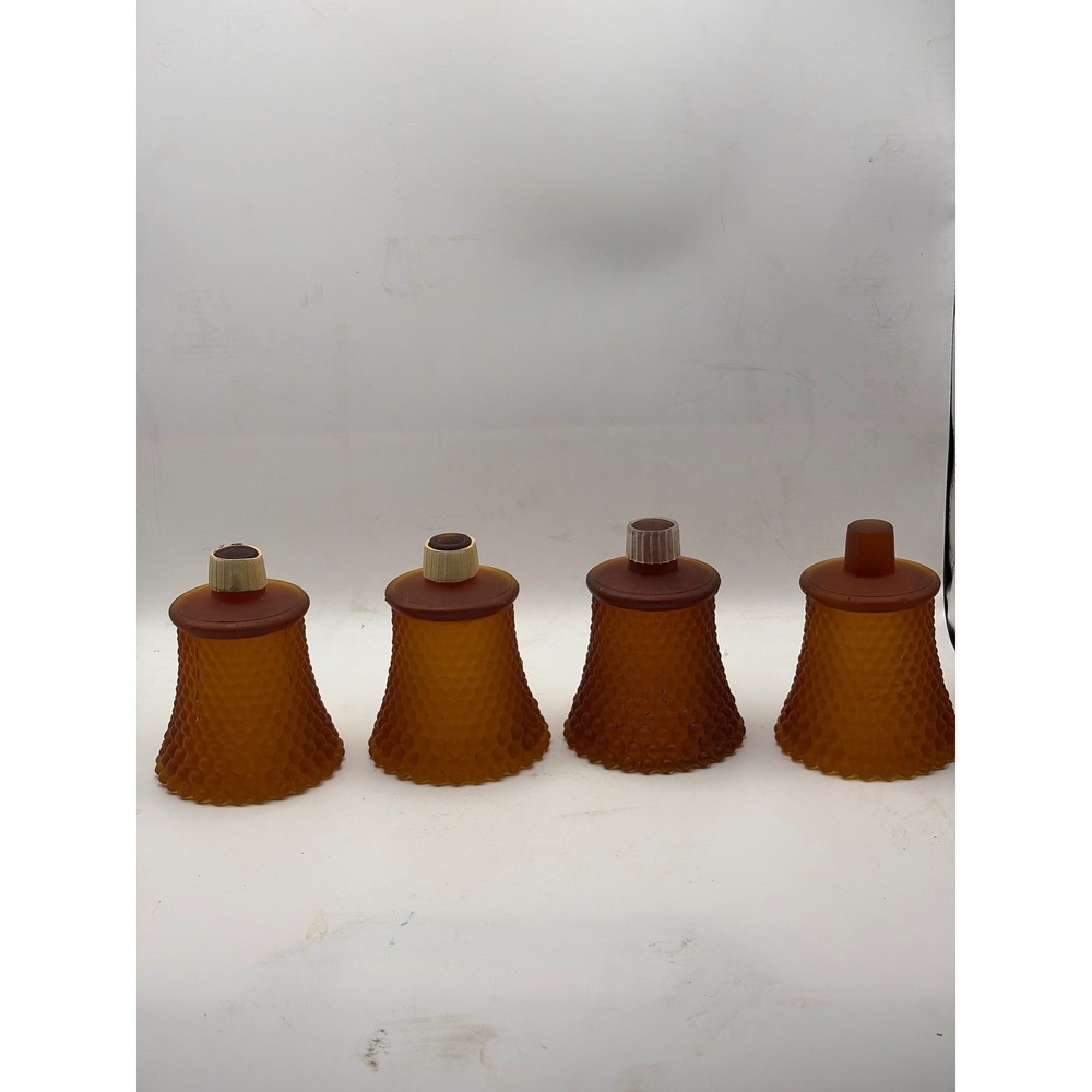 Vintage Satin Amber Cadmium Hobnail Glass Peg Candle VotiveSet of 4 UV‎ Glow 2nd - Picture 3 of 8
